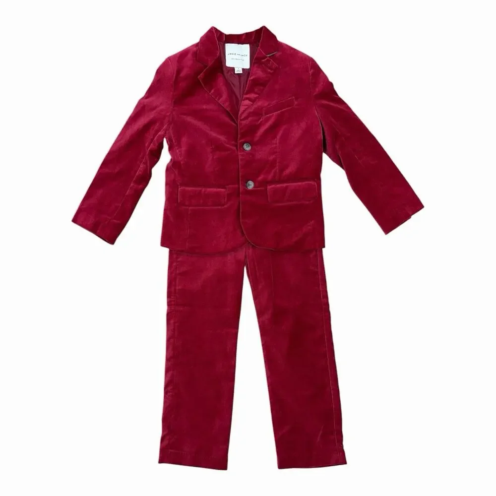 Janie and Jack Boys Size 6 Christmas Holiday Winter Red Velvet Suit Photos